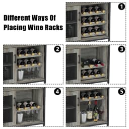 36 Inch Modern Wine Bar Cabinet - Removable Wood Wine Racks & Display Drawer | Wrought Iron Mesh Door + Glass Holder for Liquor