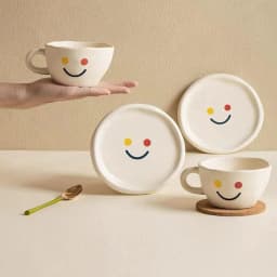 Smile Ceramic Coffee Cup and Saucer Set - 300ml, Tea Cups and Saucers for Afternoon Tea