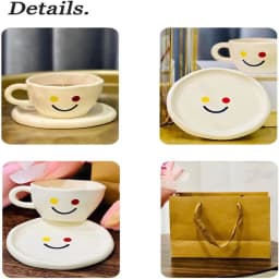 Smile Ceramic Coffee Cup and Saucer Set - 300ml, Tea Cups and Saucers for Afternoon Tea