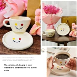 Smile Ceramic Coffee Cup and Saucer Set - 300ml, Tea Cups and Saucers for Afternoon Tea