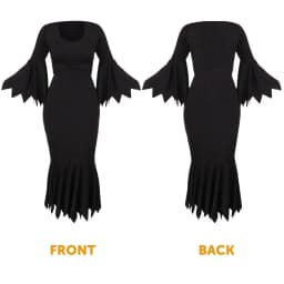 Ladies Gothic Mother Costume - Long Black Halloween Dress with Creepy Hand Prop Horror Fancy Dress Set