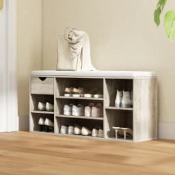 HOMCOM Shoe Storage Cabinet Bench w/ Cushion Adjustable Shelves Grey