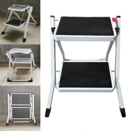 2 Step Ladder Folding Step Stool for Kitchen Caravan Home and Office,Compact Portable Steel Stepladder,Anti-Slip Feet,Multi-Use