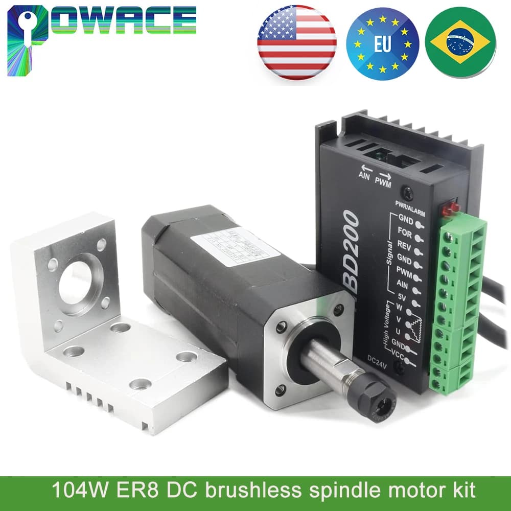 【EU】Square 104W ER8 DC Brushless spindle motor CNC kit & DBD200 24V Driver For Router Milling
