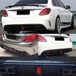 Magickit for Mercedes-Benz C-Class W205 C180 C200 C300 C400 C43 C63 C350e AMG Rear Bumper Diffuser Lip with Exhaust Tips