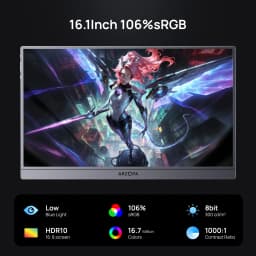 【Monitor+Bag】ARZOPA 16.1 inches Grey Portable Monitor,144 hz,100%s RGB,1080P FHD External Second Screen IPS Screen,Z1FC Grey