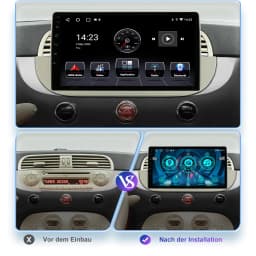 ESSGOO 2 DIN For Fiat 500 2007-2015 White 9" Apple Carplay Android auto Car Stereo Radio GPS WIFI SWC BT Mirror Link Android 14