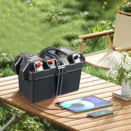 Multi-function Battery Box Dual USB Ports Independent Switch Design for Small-boat Transom Applications PP Black