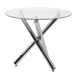 Round Dining Table, 90 cm Glass Safe Table Top with Black Stylish Stable Table Legs