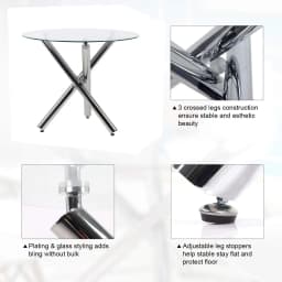 Round Dining Table, 90 cm Glass Safe Table Top with Black Stylish Stable Table Legs