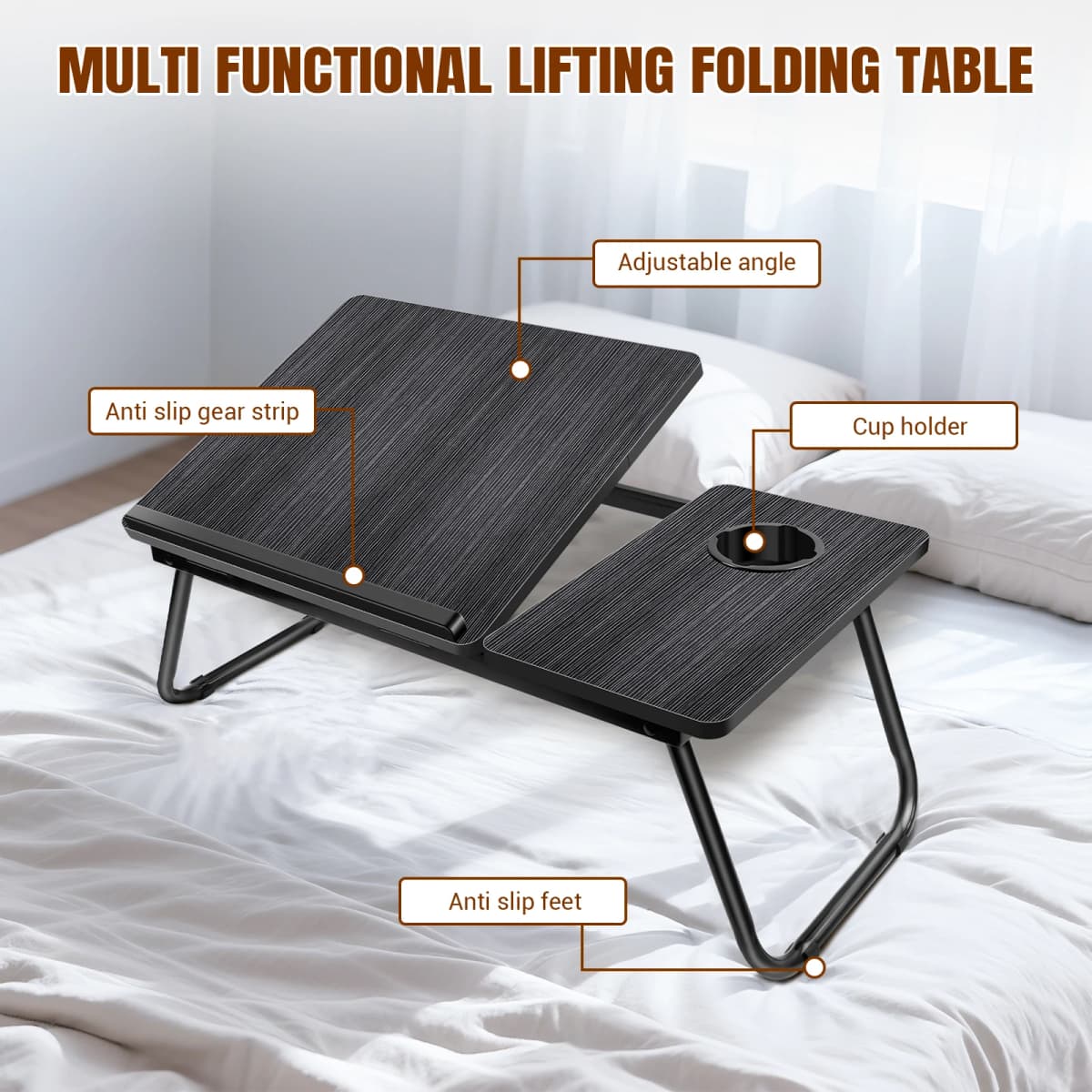 Laptop Desk, Laptop Bed Table with Foldable Legs & Cup Slot,Reading Holder Notebook Stand Breakfast Bed Tray Book Holder for Bed