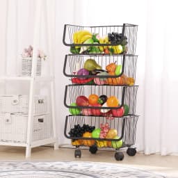 Voltsify Stackable Rolling Metal Wire Basket Trolley Rack Fruit Vegetable Storage Holder for Kitchen