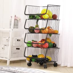 Voltsify Stackable Rolling Metal Wire Basket Trolley Rack Fruit Vegetable Storage Holder for Kitchen