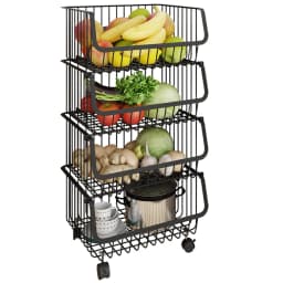 Voltsify Stackable Rolling Metal Wire Basket Trolley Rack Fruit Vegetable Storage Holder for Kitchen