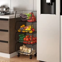 Voltsify Stackable Rolling Metal Wire Basket Trolley Rack Fruit Vegetable Storage Holder for Kitchen