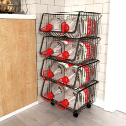 Voltsify Stackable Rolling Metal Wire Basket Trolley Rack Fruit Vegetable Storage Holder for Kitchen