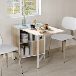HOMCOM Folding Table Computer Desk with Storage Shelves Oak, White Home Office