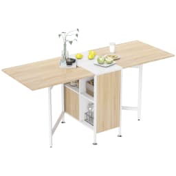HOMCOM Folding Table Computer Desk with Storage Shelves Oak, White Home Office