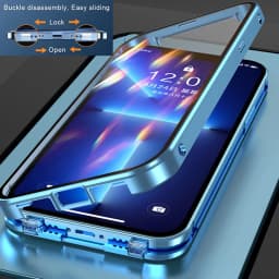 360° Metal Magnetic Double Sided Glass Cover With Lens Protection For IPhone16 14 15 Pro Max For IPhone13 12 11 Double Lock Case