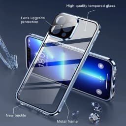 360° Metal Magnetic Double Sided Glass Cover With Lens Protection For IPhone16 14 15 Pro Max For IPhone13 12 11 Double Lock Case