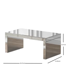 SHYFOY Silver Coffee Tables for Living Room with Crushed Crystal Clear Glass Rectangle Center Table Mirrored Finished
