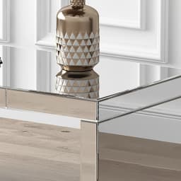 SHYFOY Silver Coffee Tables for Living Room with Crushed Crystal Clear Glass Rectangle Center Table Mirrored Finished