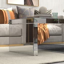 SHYFOY Silver Coffee Tables for Living Room with Crushed Crystal Clear Glass Rectangle Center Table Mirrored Finished