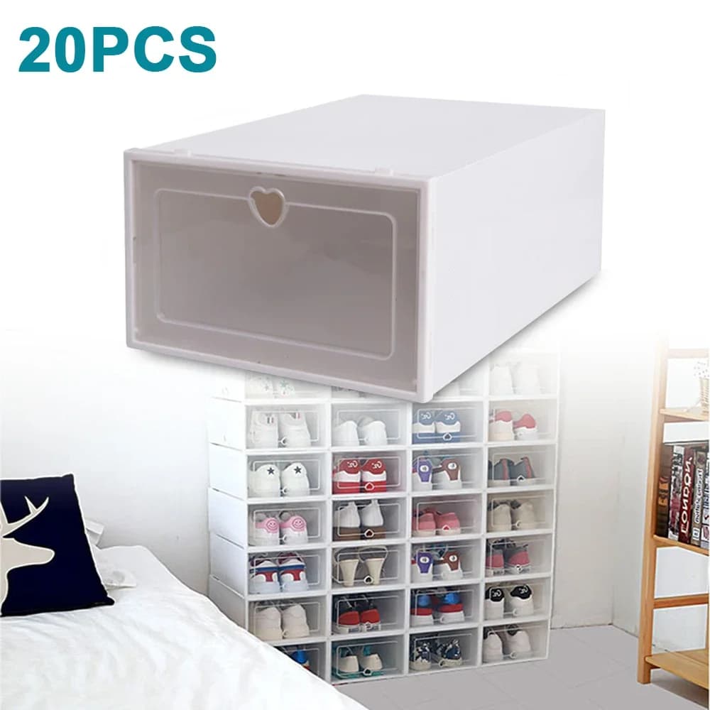 20x Foldable Shoe Boxes With Shoe Box Covers Odor Elimination Technology Stackable Shoe Rack For Sneakers, Heels, Flats