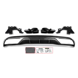 Magickit Rear Lip for Mercedes Benz W205 Base Sedan 2015 2016 2017 2018 Bumper Diffuser with Exhaust Tailpipe Tips C300 C180