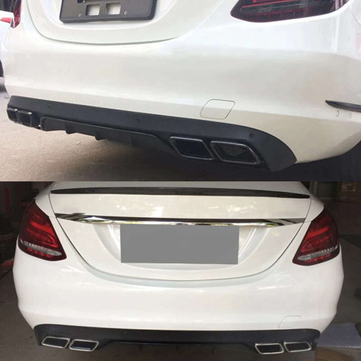 Magickit Rear Lip for Mercedes Benz W205 Base Sedan 2015 2016 2017 2018 Bumper Diffuser with Exhaust Tailpipe Tips C300 C180