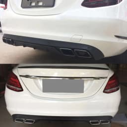 Magickit Rear Lip for Mercedes Benz W205 Base Sedan 2015 2016 2017 2018 Bumper Diffuser with Exhaust Tailpipe Tips C300 C180