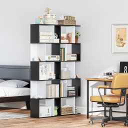 HOMCOM 5-tier Bookcase Storage Display Shelving S Shape design Unit Black
