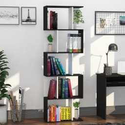 HOMCOM 5-tier Bookcase Storage Display Shelving S Shape design Unit Black
