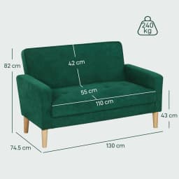 HOMCOM 2 Seater Sofa, Velvet-Feel Upholstered Loveseat for Small Space, Green