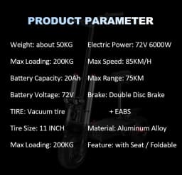 Electric Scooter 6000W Super Climbing Power 75KM Long Range Foldable E-Scooter with Seat 11'' Off Road Tire EScooter For Adults