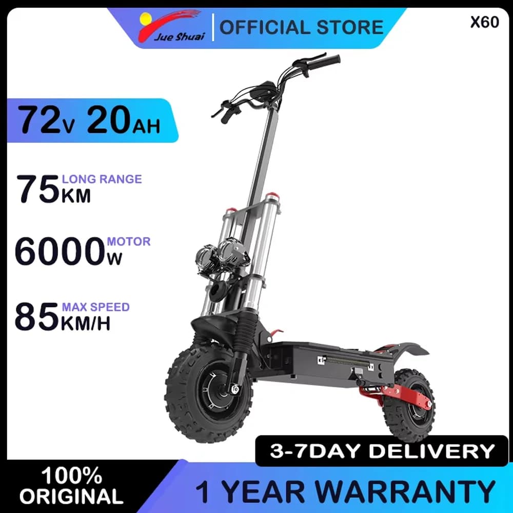 Electric Scooter 6000W Super Climbing Power 75KM Long Range Foldable E-Scooter with Seat 11'' Off Road Tire EScooter For Adults