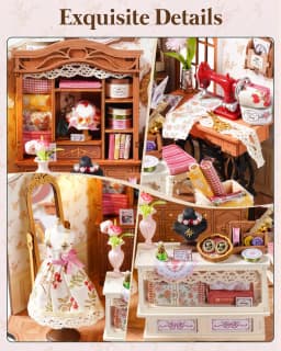 Robotime Elsa's Tailoring Shop DIY Miniature House Victorian Style Craft Studio Kit Interior Decor Unique Gift for Adults Teens
