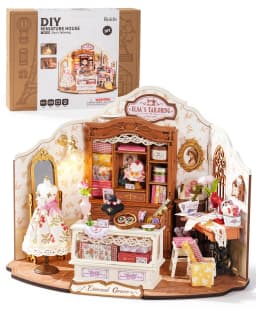 Robotime Elsa's Tailoring Shop DIY Miniature House Victorian Style Craft Studio Kit Interior Decor Unique Gift for Adults Teens