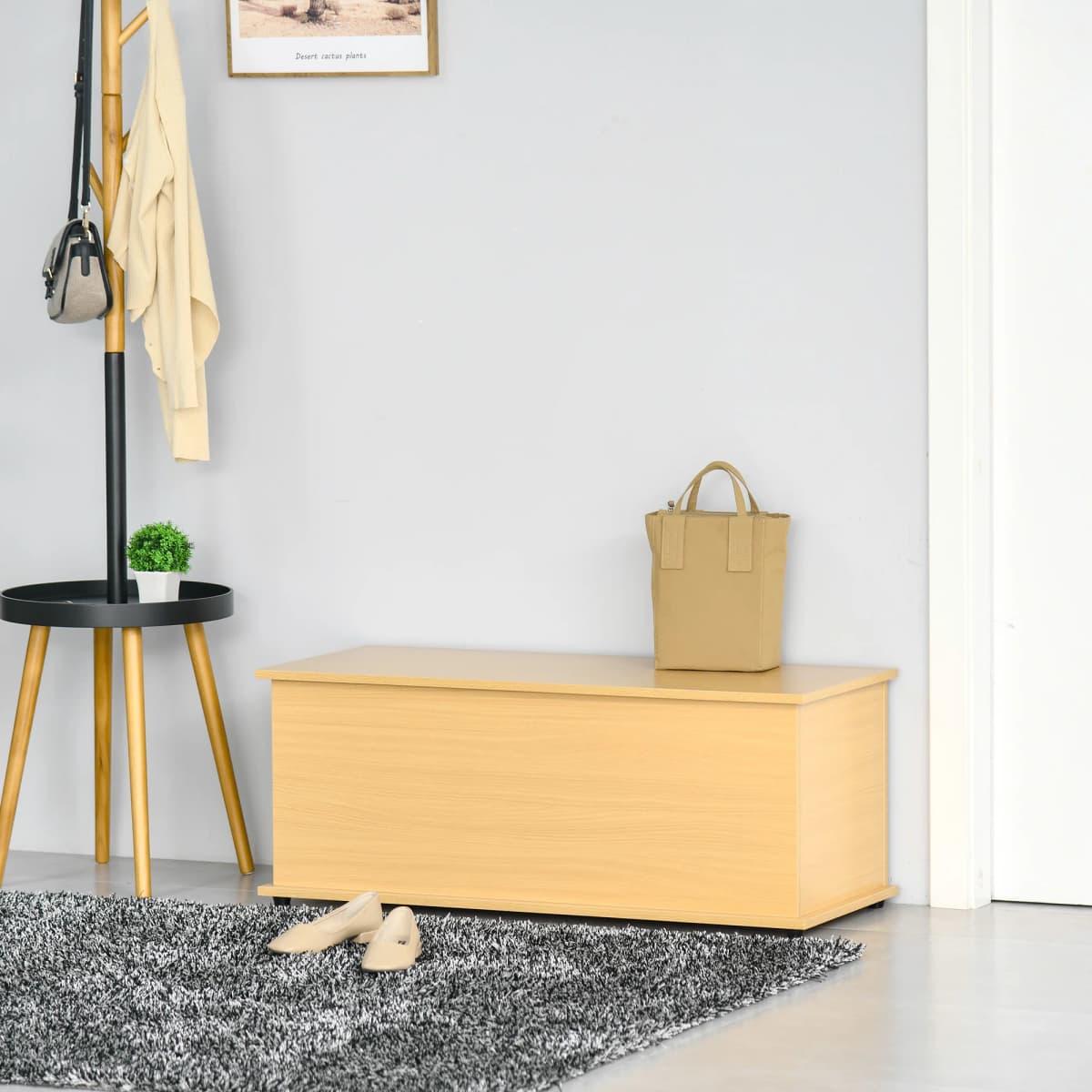 HOMCOM Storage Chest With Lid, 113L Storage Box, Burlywood
