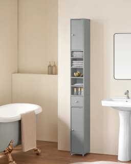 SoBuy BZR34 Tall Bathroom Cabinet 20cm Slim Cupboard Bathroom Storage Unit Water-Resistant MDF with Adjustable Shelves