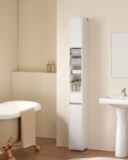 SoBuy BZR34 Tall Bathroom Cabinet 20cm Slim Cupboard Bathroom Storage Unit Water-Resistant MDF with Adjustable Shelves