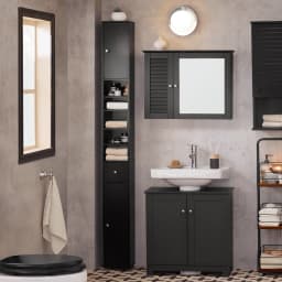 SoBuy BZR34 Tall Bathroom Cabinet 20cm Slim Cupboard Bathroom Storage Unit Water-Resistant MDF with Adjustable Shelves