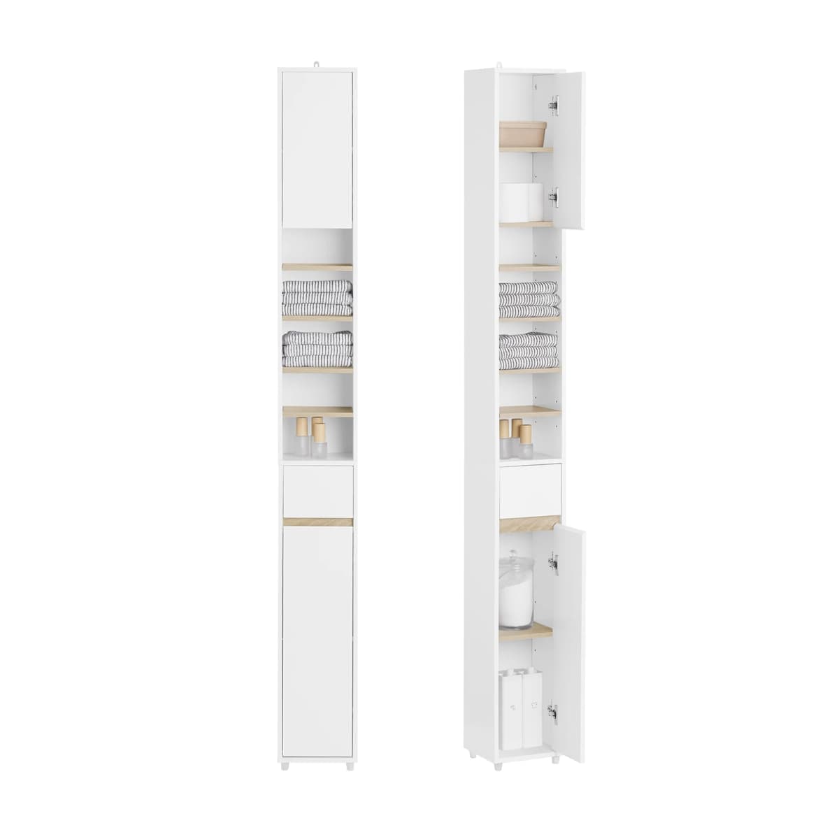 SoBuy BZR34 Tall Bathroom Cabinet 20cm Slim Cupboard Bathroom Storage Unit Water-Resistant MDF with Adjustable Shelves