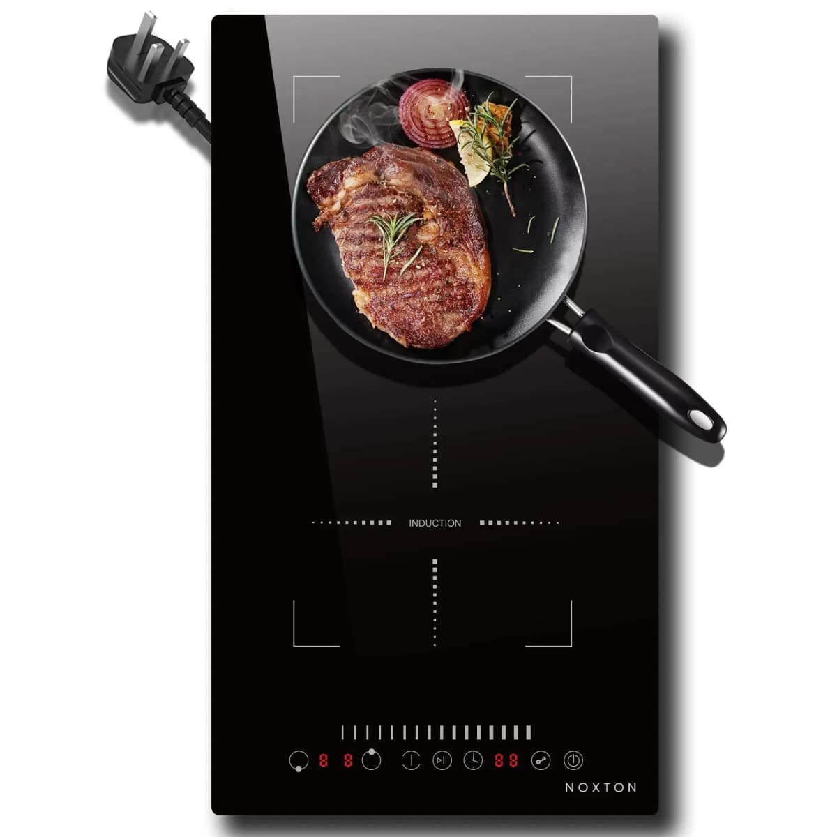 Noxton Plug in Induction Hob 2 Zone, 30cm Electric Hob Flex Zone for Barbecue Pan, 2800W Induction Hobs 220-240V