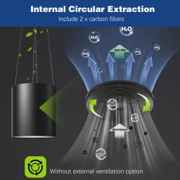 SNDOAS Recirculation 35 cm with 700 m³/h Suction 3 Power Level with Carbon Filter LED Bulb Island Hood Extractor Hood