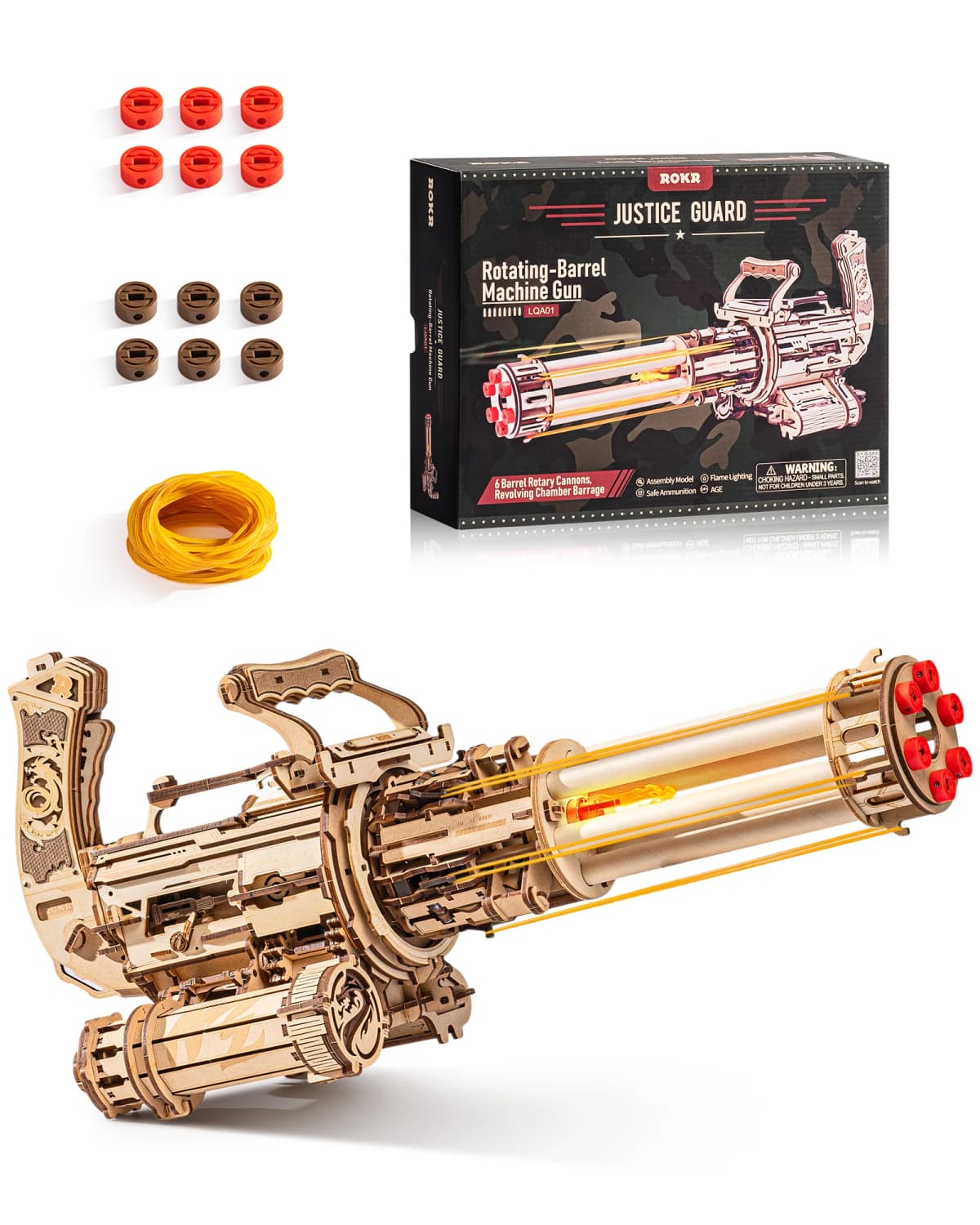 Robotime 3D Puzzle Model Kits Rotating-Barrel Machine LQA01 Flame lighting effects rubber band launcher desk or shelf display