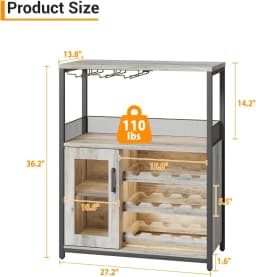 UK Bar Cabinet, Wine Rack Cabinet with Detachable Wine Rack, Adjustable Shelves Coffee Bar Cabinets with Mesh Door and Baffle De