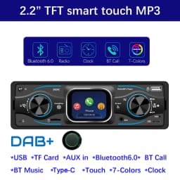 ESSGOO Single 1 Din Universal MP3 FM Player Car Stereo Radio Bluetooth 6.0 Handsfree USB/AUX with DAB+ 7 color Remote Control