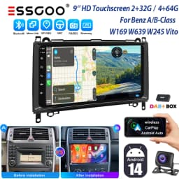 9''car stereo radio with 4+64GB for Benz B200 Vito W639 Sprinte Viano W169 Wireless CarPlay Android Auto GPS Bluetooth Wifi RDS