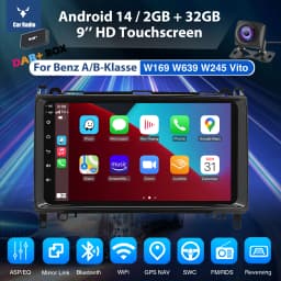 9''car stereo radio with 4+64GB for Benz B200 Vito W639 Sprinte Viano W169 Wireless CarPlay Android Auto GPS Bluetooth Wifi RDS